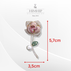 Trâm, Ghim Cài Áo HimHip Cành Hồng Sang Trọng HKCC Mix Trai 3,5*5,7cm