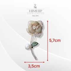 Trâm, Ghim Cài Áo HimHip Cành Hồng Sang Trọng HKCC Mix Trai 3,5*5,7cm