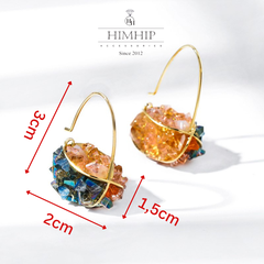 Khuyên Tai Ngắn HimHip Giỏ Đá Nhiều Màu Thanh Lịch HKCC Đính Đá 1.5x2.2x3cm
