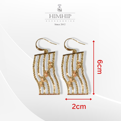Khuyên Tai Bản To HimHip Mặt Chữ Nhật Sang Trọng HKCC Đính Phale 2x6cm