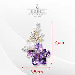 Trâm, Ghim Cài Áo HimHip Chùm Hoa Đá Thanh Lịch HKCC Mix Trai 3,5*4cm