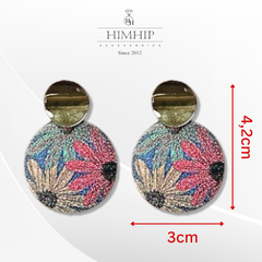Khuyên Tai Bản To HimHip Mặt Tròn Vẽ Hoa Trẻ Trung HKCC 3x4.2cm