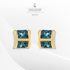 Khuyên Tai Nụ HimHip Mặt Vuông Xanh Dương Sang Trọng HKCC Đính Phale 1x1.1x1.6cm