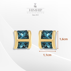 Khuyên Tai Nụ HimHip Mặt Vuông Xanh Dương Sang Trọng HKCC Đính Phale 1x1.1x1.6cm