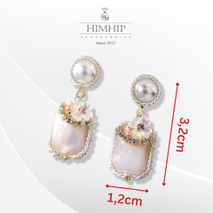 Khuyên Tai Ngắn HimHip Mặt Hoa Sang Trọng HKCC Đính Phale 1.2x3.2cm