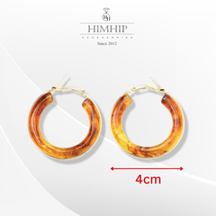 Khuyên Tai Móc Tròn HimHip HKCC Màu Mã Não Sang Trọng 0.6*4*4cm