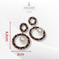 Khuyên Tai Bản To HimHip 2 Vòng Xoắn Cổ Điển HKCC Mix Hạt Giả Trai 3x4.5cm