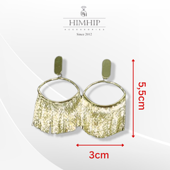 Khuyên Tai Bản To HimHip Hình Mắt Phối Tua Rua Lấp Lánh HKCC 3x5.5cm