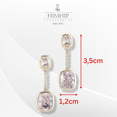 Khuyên Tai Ngắn HimHip Mặt Vuông Sang Trọng HKCC Đính Phale 3.5x1.2cm
