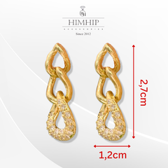 Khuyên Tai Ngắn HimHip Vòng Xoắn Xích Vàng Sang Trọng HKCC Đính Phale 1.2x2.7cm