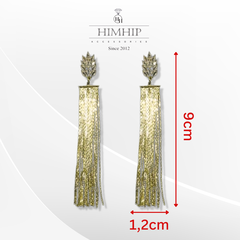 Khuyên Tai Dài HimHip Mặt Lá Phối Tua Rua Sang Trọng HKCC Đính Phale 1.2x9cm