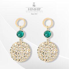 Khuyên Tai Bản To HimHip Mặt Tròn Dập Sóng Sang Trọng HKCC Đính Phale 3x7.3cm