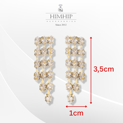 Khuyên Tai Ngắn HimHip Tua Dua 3 Sợi Sang Trọng HKCC Đính Phale 3.5x1cm