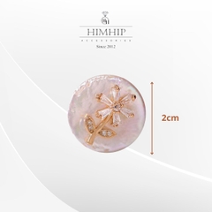 Pin Cài Áo HimHip Vòng Tròn Hoa Vàng Sang Trọng HKCC Mix Khảm Trai  2cm