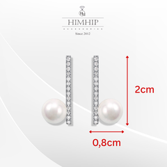 Khuyên Tai Ngắn HimHip Chữ L Thanh Lịch HKCC Đính Phale, Ngọc Trai Thật 2x0,8cm