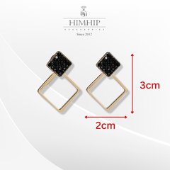 Khuyên Tai Ngắn HimHip 2 Hình Thoi Sang Trọng HKCC Đính Phale 3x2cm
