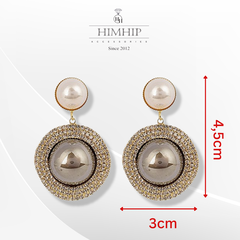 Khuyên Tai Bản To HimHip Mặt Tròn Sang Trọng HKCC Đính Phale, Giả Trai 3x4.5cm