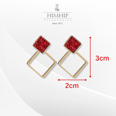 Khuyên Tai Ngắn HimHip 2 Hình Thoi Sang Trọng HKCC Đính Phale 3x2cm