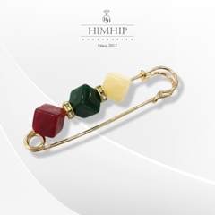 Trâm, Ghim Cài Kim Băng HimHip 3 Viên Đá Nhiều Màu Sang Trọng HKCC Đính Phale 2x7cm