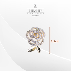 Pin Cài Áo HimHip Hoa Hồng Xoắn Lá Vàng Nữ Tính HKCC Đính Phale 1.5cm