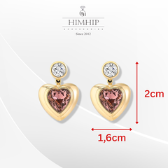 Khuyên Tai Ngắn HimHip Mặt Hình Tim Thanh Lịch HKCC Đính Phale 1.6x2cm