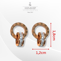 Khuyên Tai Ngắn HimHip Đồng Hồ Kim Tròn Sang Trọng HKCC Đính Phale 1.2x1.8cm