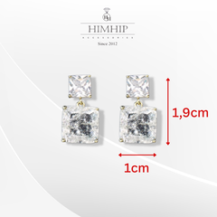 Khuyên Tai Ngắn HimHip Mặt Vuông Nhiều Màu Sang Trọng HKCC Đính Phale 1x1.9cm