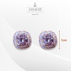 Khuyên Tai Nụ HimHip Mặt Đá Vuông Sang Trọng HKCC Đính Phale 1cm