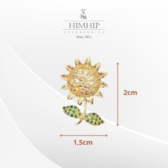 Pin Cài Áo HimHip Hoa Hướng Dương Lá Xanh Thanh Lịch HKCC Đính Phale 1.5x2cm