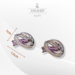 Khuyên Tai Nụ HimHip Chữ X Cá Tính HKCC Đính Đá Phale Tím 1x1.5cm