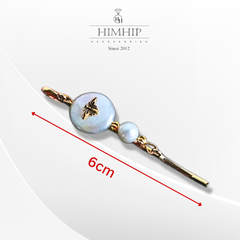 Kẹp Mái HimHip HKCC Phối Trai Thật Đính Ong Nhỏ Sang Trọng 6x0.2cm
