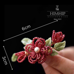 Trâm, Ghim Cài Áo HimHip Hoa Đào Handmade Thanh Lịch Kết Đá Độc Đáo 3x6cm - Đỏ