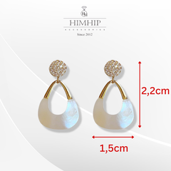 Khuyên Tai Ngắn HimHip Hình Giọt Nước Sang Trọng HKCC Đính Đá Phale 1.5x2.2cm