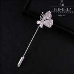 Trâm, Ghim Cài Xiên Hình Cánh Bướm Thanh Lịch HKCC Đính Đá Phale 8x2cm - Trắng