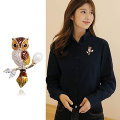 Trâm, Ghim Cài Áo HimHip Cú Mèo Đậu Cành Cây Sang Trọng HKCC Mix Trai 3,5*4,5cm
