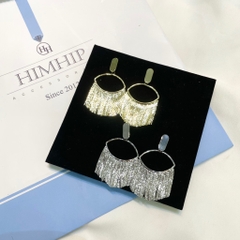Khuyên Tai Bản To HimHip Hình Mắt Phối Tua Rua Lấp Lánh HKCC 3x5.5cm