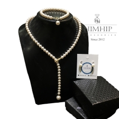 [Thiết Kế] Vòng Cổ HimHip Tinh Thể Ngọc Trai 6Li Dáng Thả Sang Trọng 52+0cm