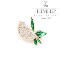 Trâm, Ghim Cài Áo Nhỏ HimHip Quả Chanh Lá Xanh Sang Trọng HKCC Đính Phale 1*1,5cm
