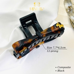Kẹp Càng Cua HimHip Composite Nơ Nâu Loang Gắn Charm Ngựa Nhỏ 12 Răng 7.7x4.5cm