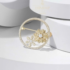 Trâm, Ghim Cài HimHip HKCC Vòng Tròn Hoa Tuyết Phối Đá Phale 3cm