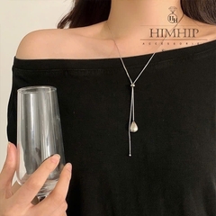 Vòng Cổ HimHip Titan Charm Giọt Nước Phối Dây Rút Sợi Mì Thanh Lịch 65cm