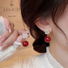 Khuyên Tai Ngắn HimHip Mặt Phale Vuông Sang Trọng HKCC Mix Hạt Giả Trai 1.5x3cm