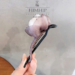 Kẹp Móc Ngang HimHip Composite Hoa Voan Tím Nụ Hạt Giả Trai Đính Hạt Phale 11x4.5cm