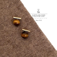 Khuyên Tai Nụ HimHip Thanh Ngang Phối Đá Mắt Mèo 1.4*1.4cm