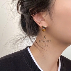 Khuyên Tai Nụ HimHip Thanh Ngang Phối Đá Mắt Mèo 1.4*1.4cm