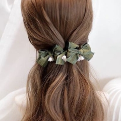 Kẹp Bối, Búi Lưới HimHip Phối Vải Xanh Charm Hoa Chuông Thanh Lịch