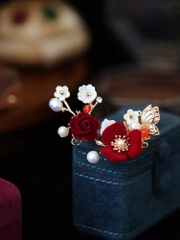 Trâm, Ghim Cài Áo HimHip Hoa Hồng Nhung Đỏ Handmade Sang Trọng HKCC Mix Trai 4,5*7cm