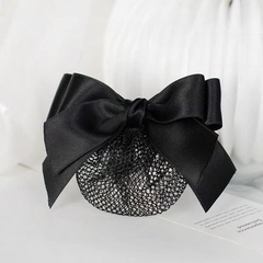 Kẹp Bối, Búi Lưới HimHip Phối Vải Trơn Nơ Đen Bản To Thanh Lịch