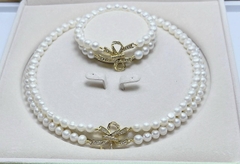 [Thiết kế] Set Trang Sức HimHip Trai Thật 8Li Vòng Cổ 42cm, Vòng Tay 19cm Khóa Mặt Nơ Đính Phale Sang Trọng