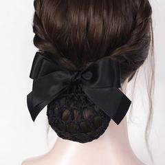 Kẹp Bối, Búi Lưới HimHip Phối Vải Trơn Nơ Đen Bản To Thanh Lịch